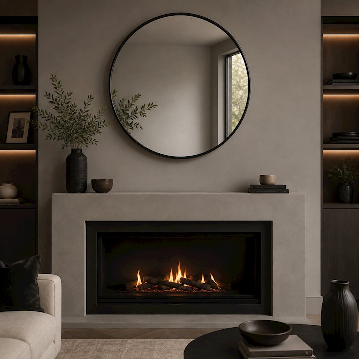 BLACK ROUND WALL MIRROR 120cm